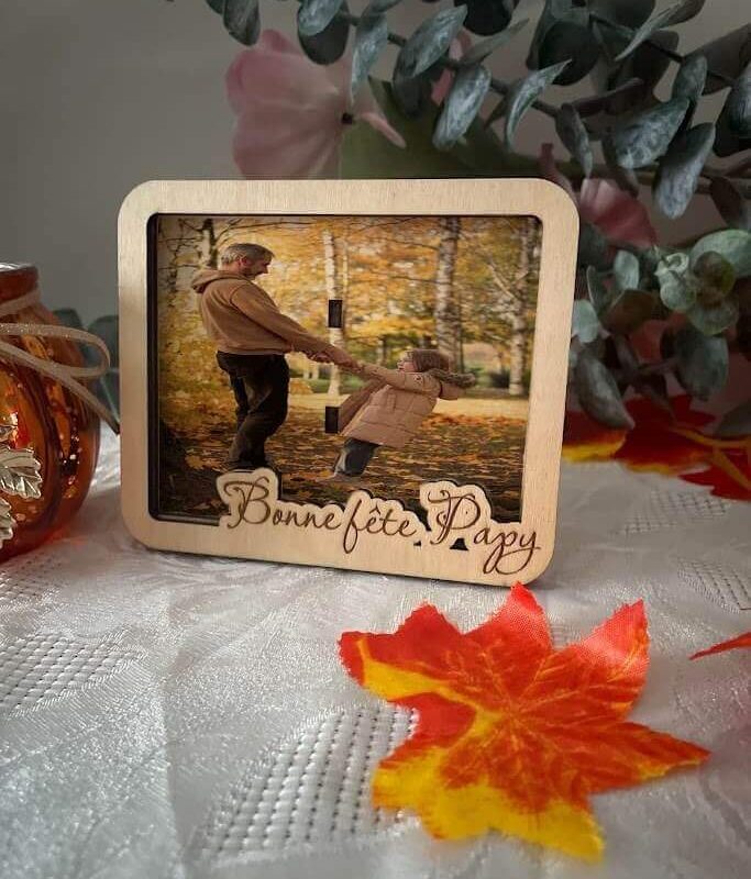 Mini Cadre « Bonne Fête Papy » en Bois avec Photo