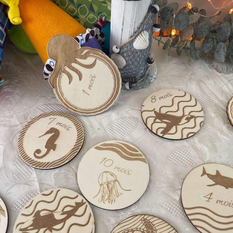 Cartes étapes bébé « Océan des Premiers Mois » en Bois