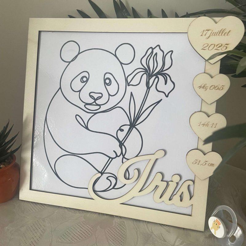 Cadre de Naissance « Panda & Tendresse » – Statistiques Personnalisées