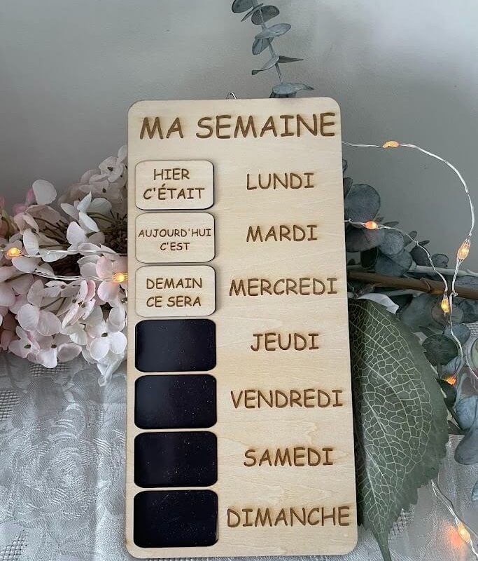 Plaque Ronde des Jours « Hier · Aujourd&rsquo;hui · Demain » , Maternelle Plaque en Contreplaqué  
