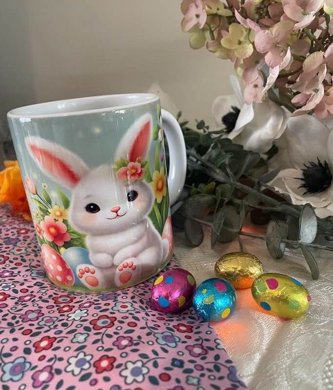 Mug lapin de Pâques dans jardin