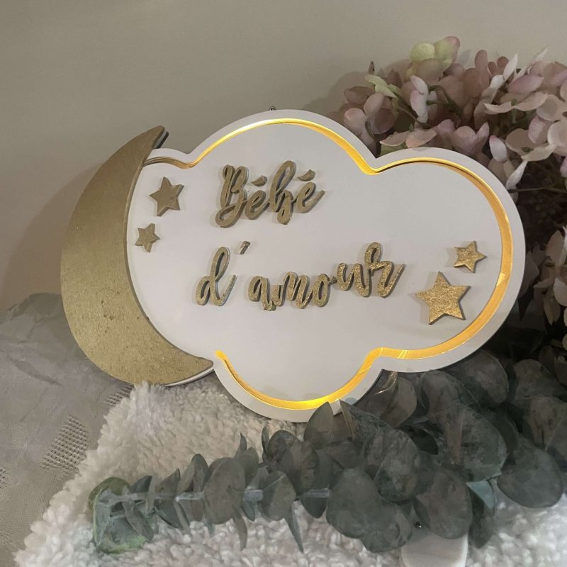 Lampe veilleuse en forme de nuage blanche et or