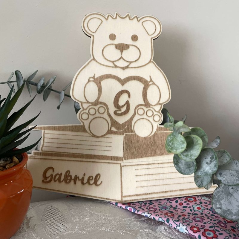 Plaque de porte motif nounours et livre